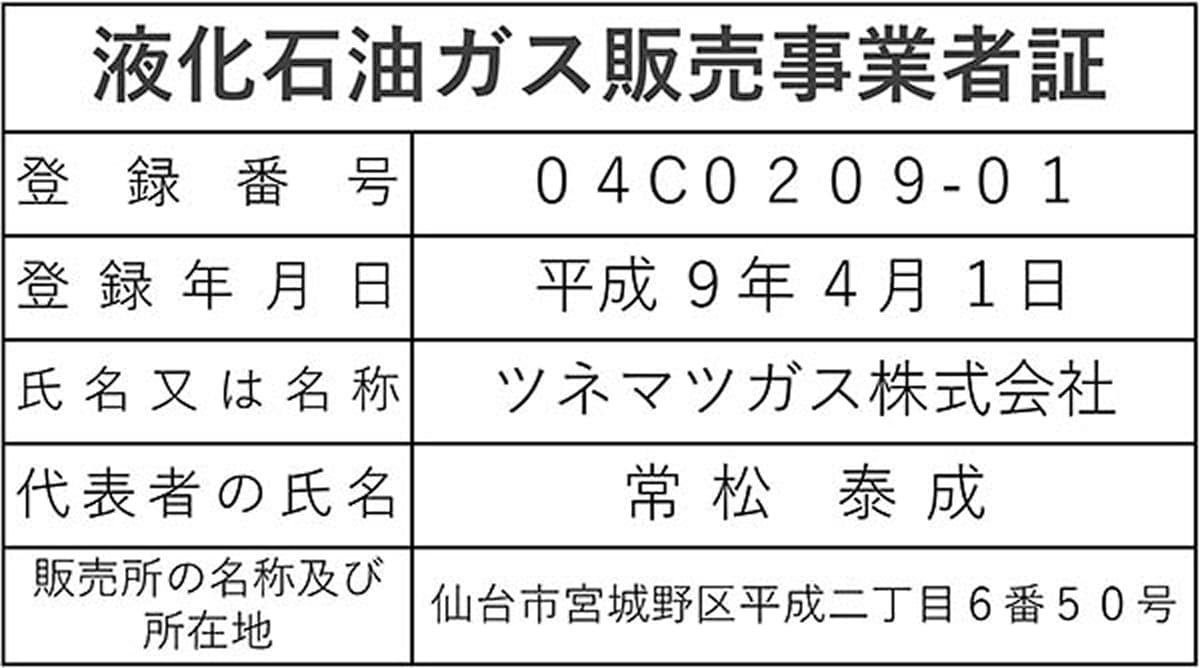 液化石油ガス販売事業者証